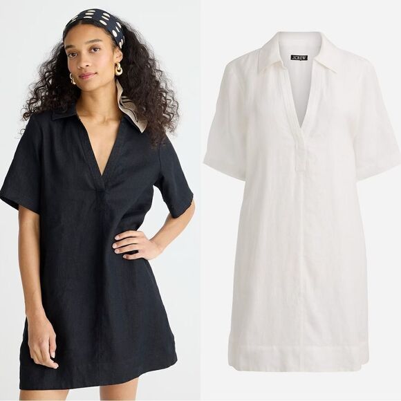 NWT J CREW Bungalow popover dress in linen in white - Picture 1 of 7